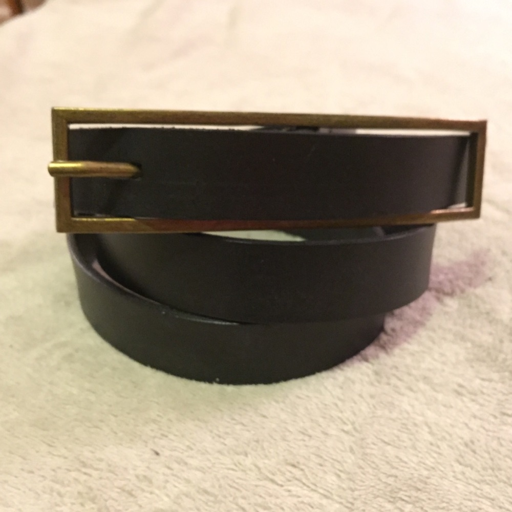 Bronze Buckle Black Leather Belt